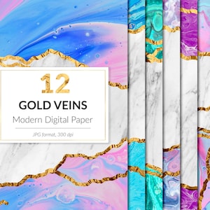 Gold and marble digital papers, gold veins, liquid and marble textures, modern abstract textures, instagram backgrounds