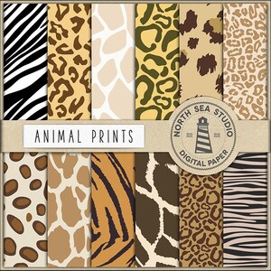 Animal print digital paper, animal patterns, leopard, giraffe, tiger, cheetah, safari paper, animal backgrounds