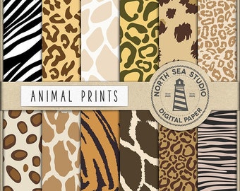 Animal print digital paper, animal patterns, leopard, giraffe, tiger, cheetah, safari paper, animal backgrounds