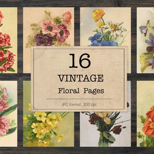 Floral bookpages, digital photography backdrops, vintage digital paper, junk journal kit, ephemera classics, collage pieces, vintage art