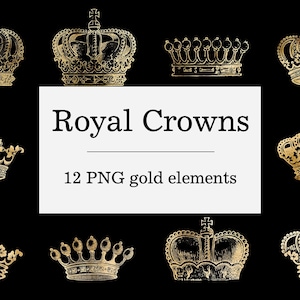 Gold crown clipart, royal crowns images, king crown, queen crown, royal clipart, vintage retro gold crowns