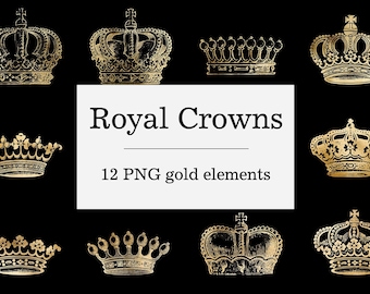 Gold crown clipart, royal crowns images, king crown, queen crown, royal clipart, vintage retro gold crowns