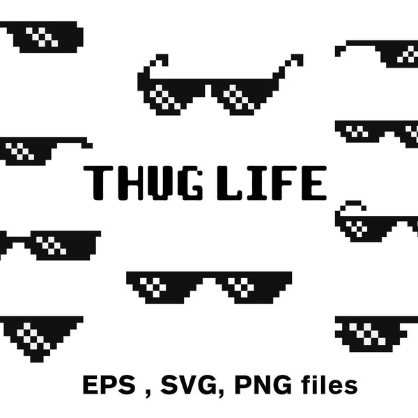 Thug life sunglasses clipart,  printable design elements, vector clipart, cool glasses in png, svg, eps, 8 bit pixel sunglasses