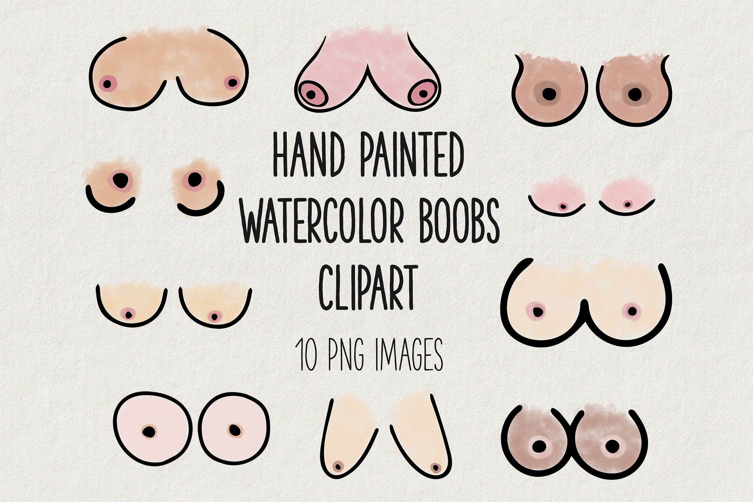 Hand drawn watercolor boobs, self love watercolor clipart, sexy woman,  funny boobies png images