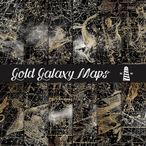 Galaxy kaarten digitaal papier, gouden galaxy kaarten, gouden astronomie achtergronden, antieke sterrenkaarten, commercieel gebruik