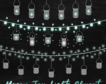 String lights clipart, fairy lights overlays, mason jar lights, png photoshop overlays, perfect for cards & invitations