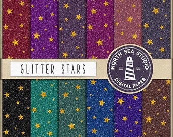 Sky full of stars | glitter stars paper | starry skies backgrounds | gold stars | printable backgrounds | 12 jpg, 300 dpi files