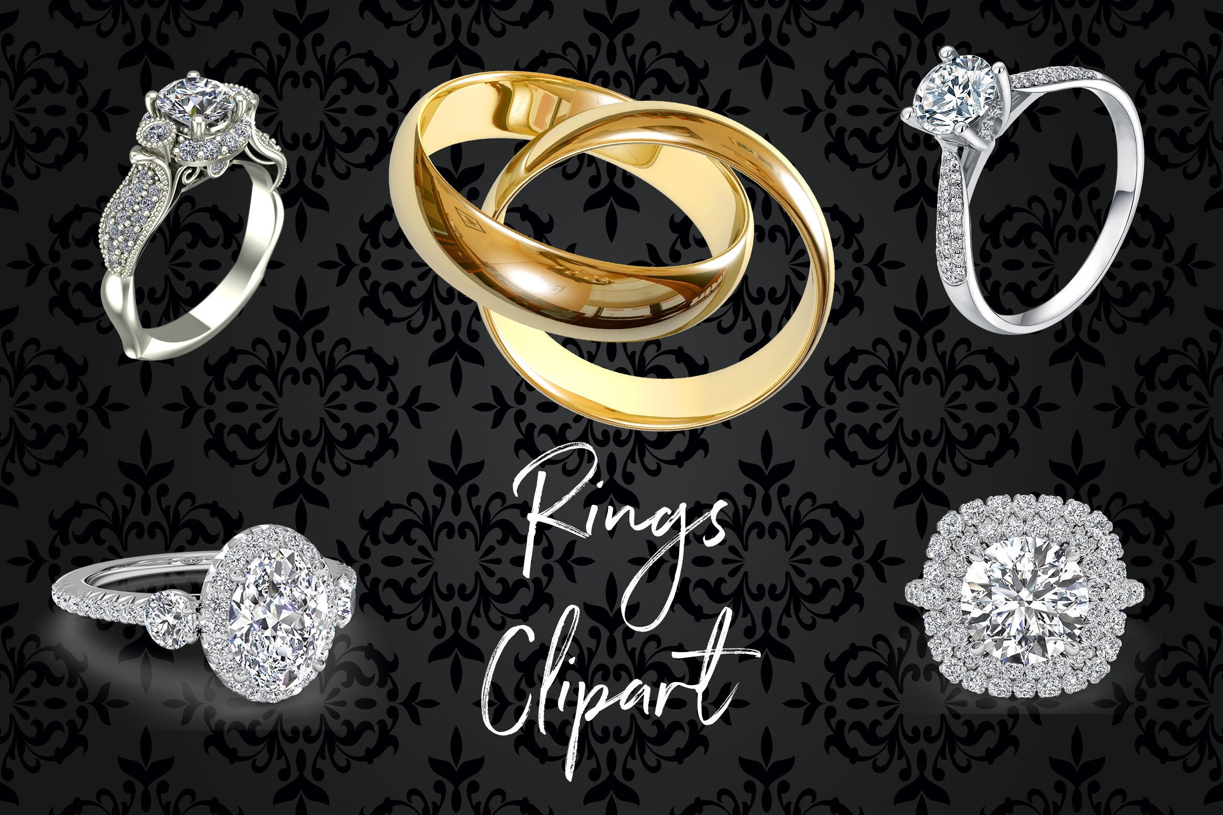 Clipart de anillos, clipart del día de la boda, anillos de diamantes  brillantes, anillos realistas, imágenes de anillos png, clipart de boda de, image size:2400x1600