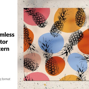 Modello di ananas, modello di frutta vettoriale, sfondo esotico per tessuti, imballaggio del prodotto, ordito, modello senza soluzione di continuità, uso commerciale