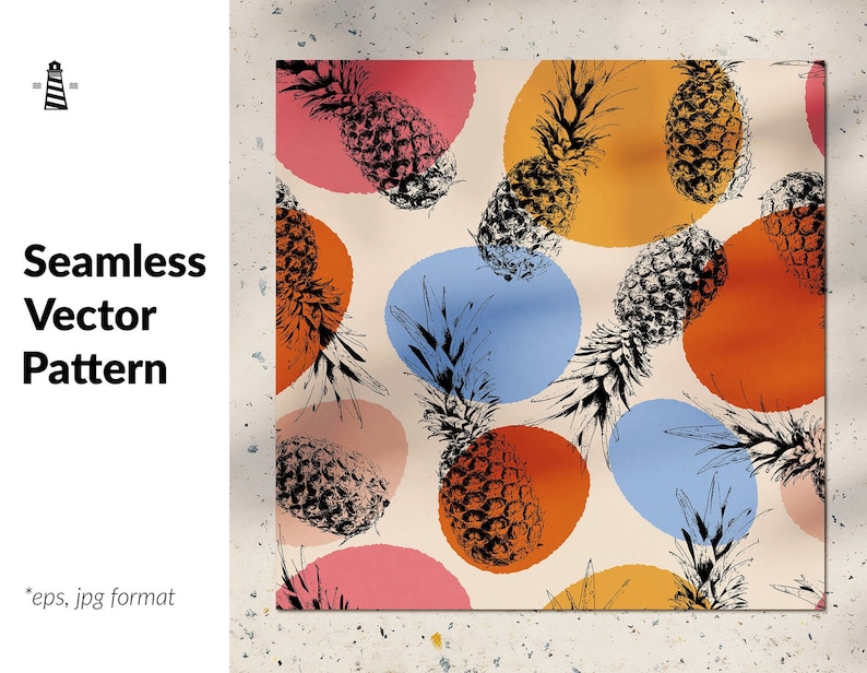 Pineapple pattern, vector fruit pattern, exotic backdrop for textiles, product packaging, warp, seamless pattern, commercial use image 1