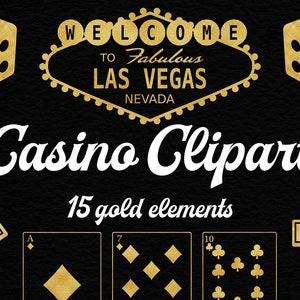 Casino clipart, gold casino graphics, 15 png gold foil clip arts, playing cards, dices, lucky seven, gamble las vegas