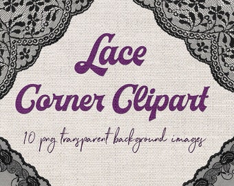 Lace corner clip art, black corner borders, black lace clipart, border overlays, shabby chic laces, wedding invites, baby shower