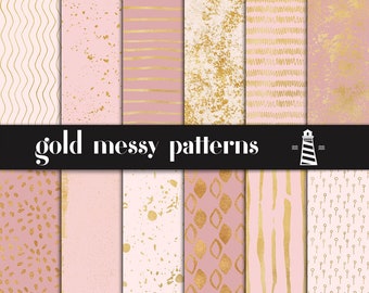 Gold messy patterns, gold digital paper, hand painted gold patterns, glamour scrapbooking papers, card making, wedding invites