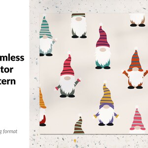 Gnome seamless pattern, tumbler design, garden Gnomes theme, for decoration, textiles, wallpaper