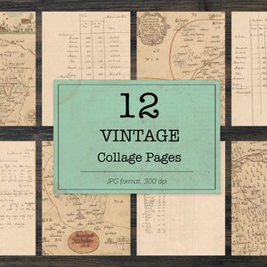 Vintage Maps and notes, ephemera classics, printable old images, Antique collage pieces, vintage art digital paper, junk journal