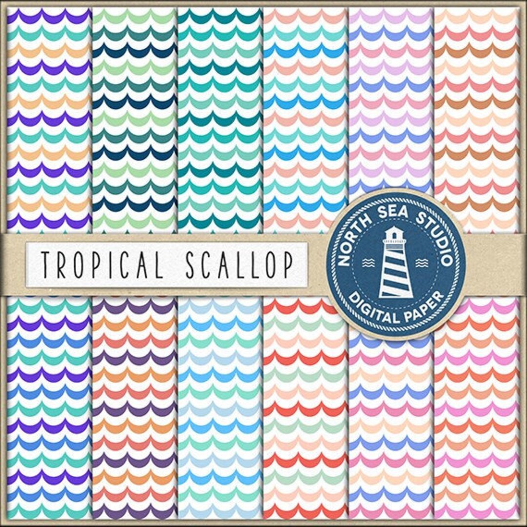 Shellfish Scallop Digital Paper Scallops Paper Sea Wave Backgrounds