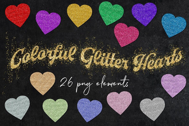 Glitter Hearts Clip Art 26 Png Sparkle Hearts Glitter Design - Etsy