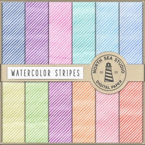Watercolor stripes, digital paper, watercolor striped backgrounds, Watercolour stripe paper, watercolor stripe effect