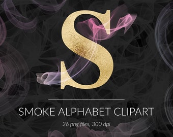 Gold alphabet clipart, smoke letters, colorful smoke & gold letters, minimal alphabet, modern scandinavian clipart