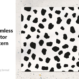 Dalmatian spot print. Tumbler Design. Vector seamless pattern with dog spots. Black abstract shapes on white background, SVG Pattern
