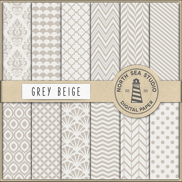 Beige grey digital paper pack | scrapbook paper | Printable backgrounds | 12 jpg, 300dpi files