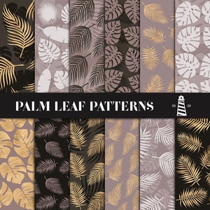 Bruine & Goud palm blad patronen, tropische bladeren digitaal papier, hawaii achtergronden, voor scrapbooking, palm digitaal papier