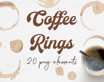 Anillos de café clipart, manchas de café, salpicaduras de café marrón, círculos de café, perfecto para tarjetas, invitaciones, diseño gráfico
