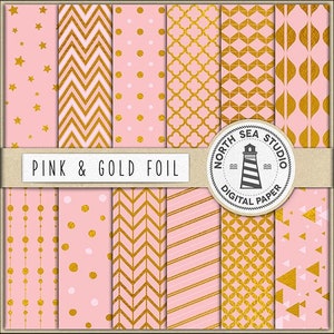 Just a girl | pink and gold foil digital paper pack | scrapbook paper | printable backgrounds | 12 jpg, 300dpi files