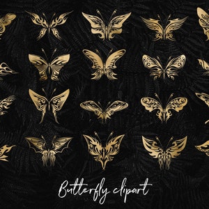Clipart papillon doré, insectes dorés, clipart fantaisie, superpositions de papillons, images de jardin, svg, graphiques png