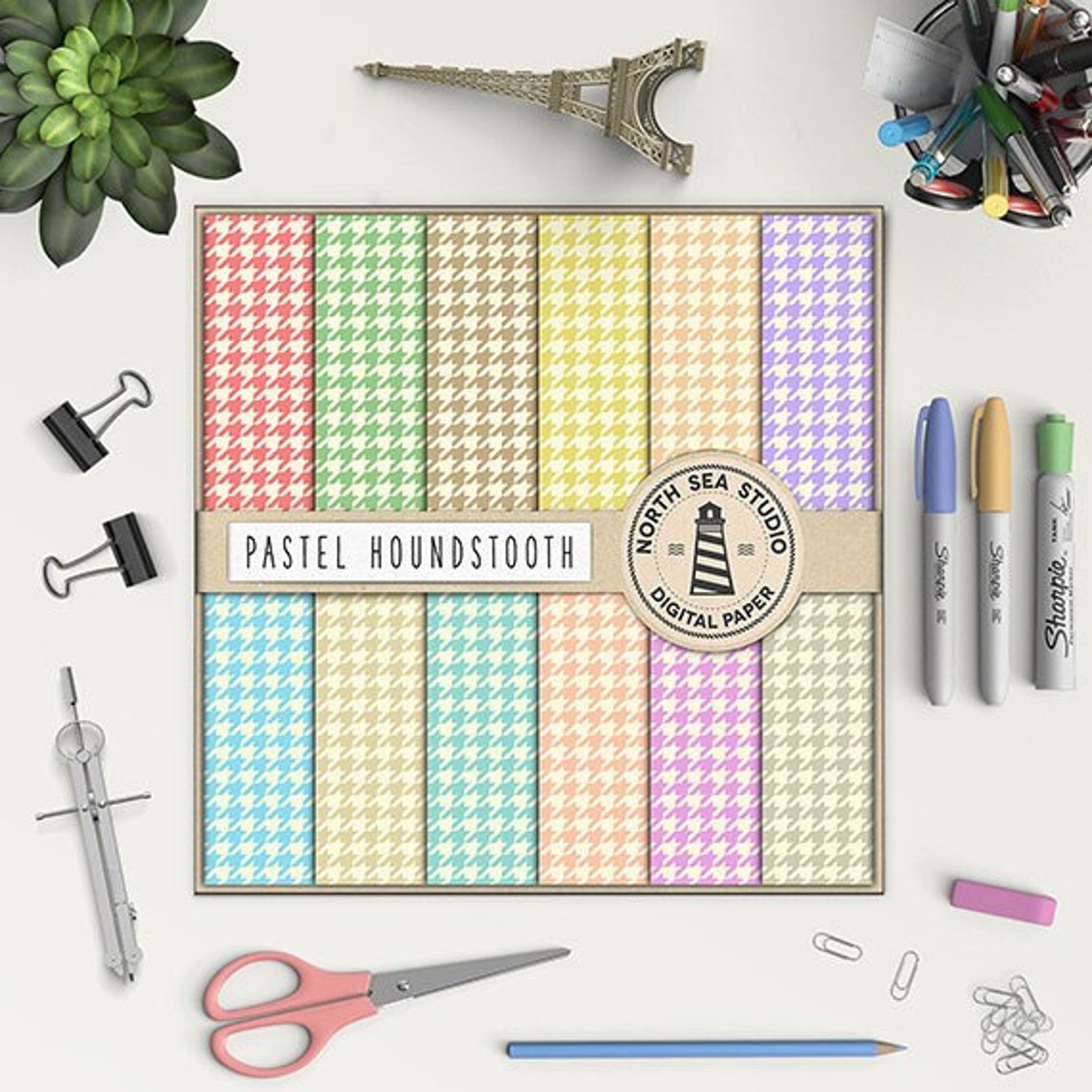 Pastel Houndstooth Digital Paper Pack | Scrapbook Paper | Printable ...