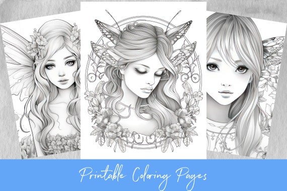 Delicate Forest Fairy Girls 5 Fantasy Anime Coloring Book, Adults Kids  Instant Download Grayscale Coloring Page Gift, Printable Art PDF 