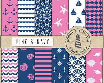 Ahoi nautical digital paper pack | scrapbook paper | printable backgrounds | 12 jpg, 300dpi files