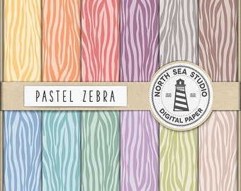 Pastel zebra digital paper pack | zebra print | animal print scrapbook paper | instagram backgrounds | 12 jpg, 300dpi files