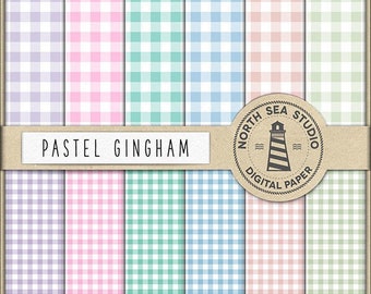 Spring picnic | pastel gingham paper | scrapbook paper | printable backgrounds | digital paper pack | 12 jpg, 300dpi files