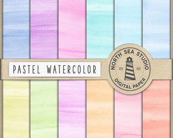 Pastel watercolor digital paper, pastel watercolor backgrounds, watercolor papers, hand painted scrapbook paper