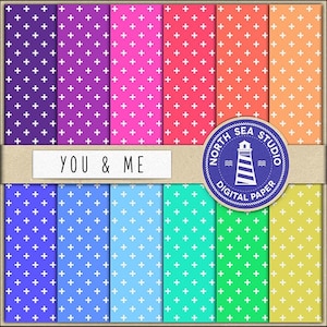 Colorful digital paper pack | scrapbook paper | cross patterns | Printable backgrounds | 12 jpg, 300dpi files