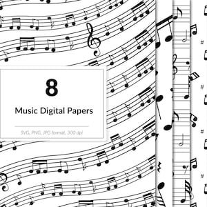 Muziek digitaal papier, SVG muziek blad patronen, muziek overlays, muziek notities, PNG-formaat met transparante achtergronden