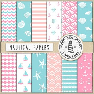 Baby nautical / digital paper pack / scrapbook paper / printable backgrounds / 12 jpg, 300dpi files