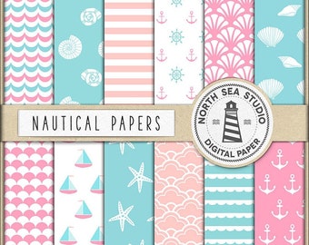 Baby nautical | digital paper pack | scrapbook paper | printable backgrounds | 12 jpg, 300dpi files