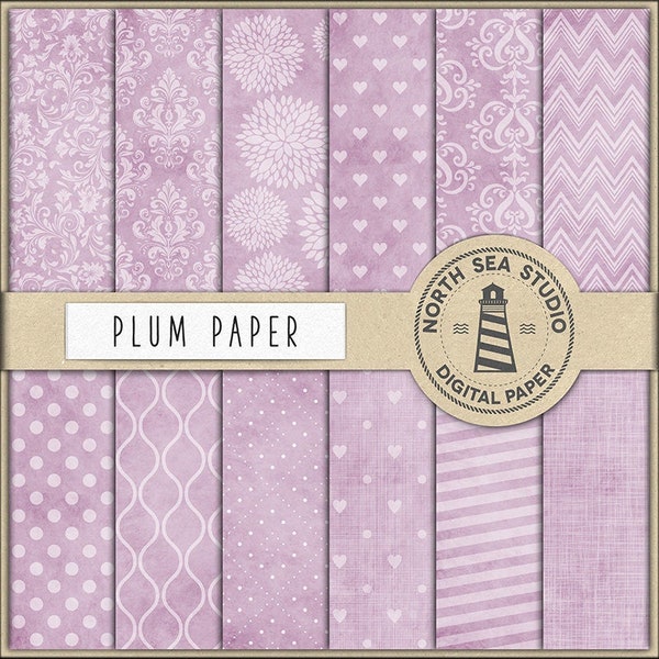 Plum hill, vintage plum digital paper, scrapbook paper, plum patterns, damask, stripes, floral, textured backgrounds