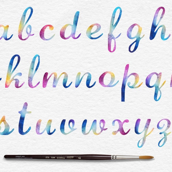 Rainbow watercolor png font, rainbow calligraphy font, watercolor alphabet, modern brush letters, hand lettered craft font