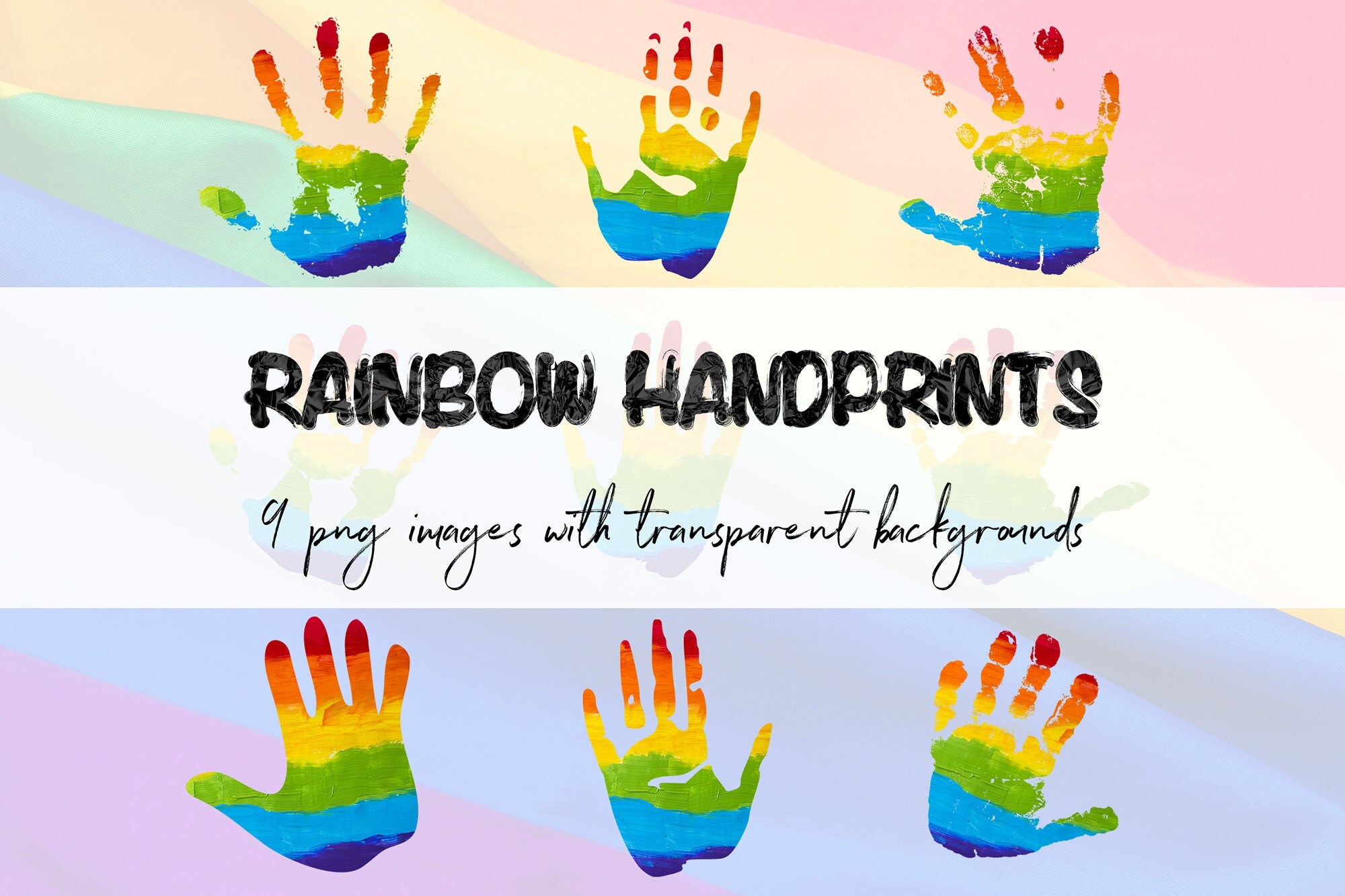 Rainbow handprint clipart, rainbow colored hands, lgbt pride clipart, pride month, lgbt clipart, instant download file