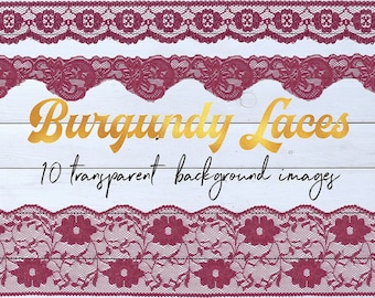 May include: A set of 10 digital images featuring burgundy lace trim designs. The images are transparent and can be used for crafting and design projects.  Burgundy Laces - 10 transparent background images.