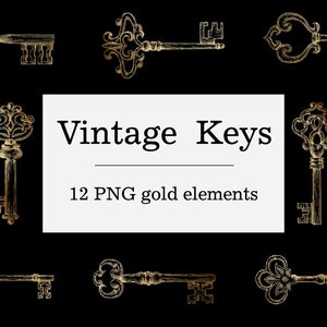 Vintage keys clipart, antique Gold keys images, gold skeleton Key, old vintage style, victorian clipart, antique key