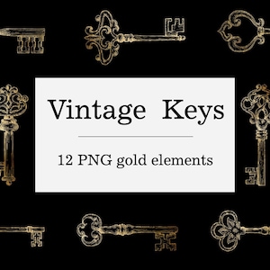 Vintage keys clipart, antique Gold keys images, gold skeleton Key, old vintage style, victorian clipart, antique key