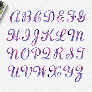 Galaxy watercolor alphabet, watercolor letters, galaxy digital font, watercolor letters clip art, calligraphy font