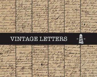 May include: Vintage style paper with handwritten text in black ink on a beige background. The text is illegible and appears to be in a foreign language. The paper is labeled "Vintage Letters".