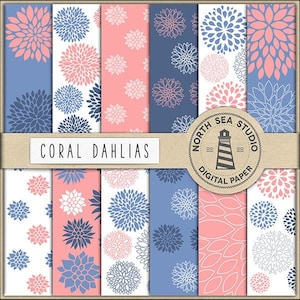 Dahlia digital paper pack | dahlia patterns | scrapbook paper | printable backgrounds | 12 jpg, 300dpi files