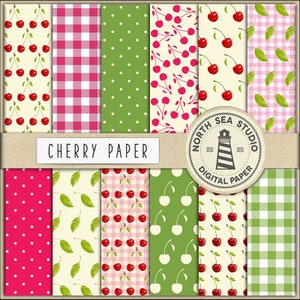 Cherry scrapbooking paper, fruit patterns. cherry backgrounds, cherry digital papers, 12 jpg, 300dpi files