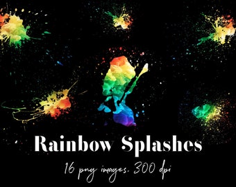 Rainbow splatter clipart, hand painted rainbow splashes, lgbt pride clipart, pride month, lgbtq clipart